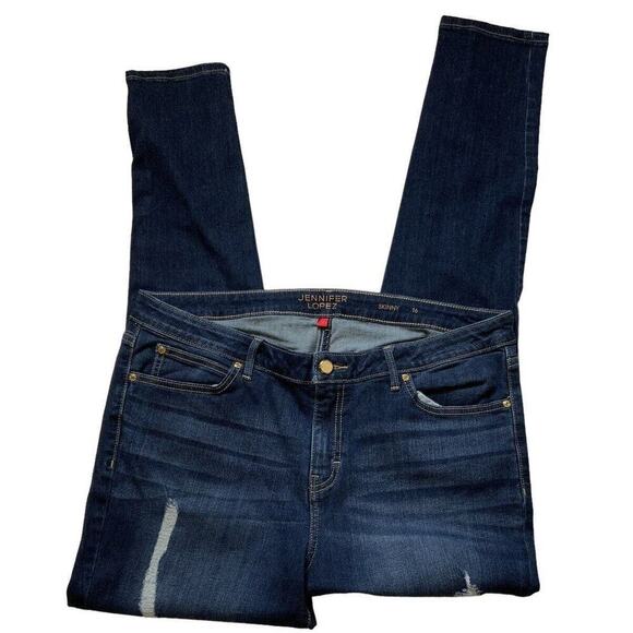 Jennifer Lopez Skinny Jeans Women's Size 16 Distressed Whiskers Stretch Faded - Picture 7 of 12